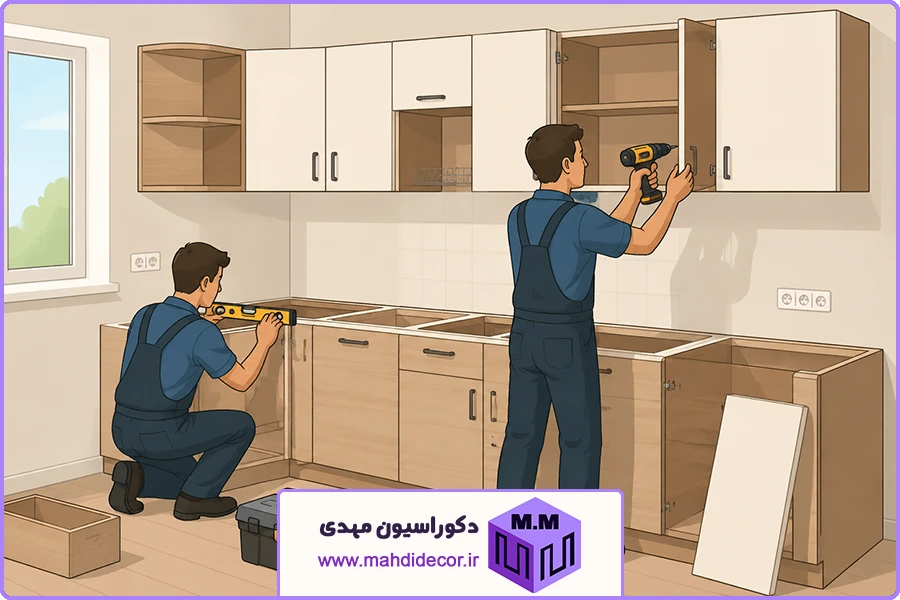 نصب کابینت آشپزخانه؛ راهنمای کامل اجرا، هزینه و نکات مهم
